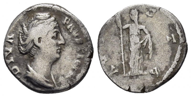 DIVA FAUSTINA I.(Died 140/1).Rome.Denarius.

Obv : DIVA FAVSTINA.
Draped bust ri...