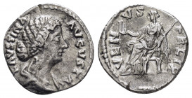FAUSTINA II Augusta Wife of marcus aurelius ( 147-175 ). Rome.Denarius. 

Obv : FAVSTINA AVGVSTA
Draped bust right.

Rev : VENVS FELIX 
Venus seated l...