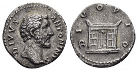 DIVUS ANTONINUS PIUS.(Died 161) Rome. Denarius. 

Obv : DIVVS ANTONINVS.
Bare head right.

Rev : DIVO PIO.
Altar.
RIC 441.

Condition : Very fine.

We...
