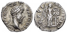 LUCIUS VERUS.(161-169).Rome.Denarius. 

Obv : L VERVS AVG ARM PARTH MAX.
Laureate head right.

Rev : TR P VI IMP IIII COS II.
Victory standing right, ...