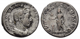 ELAGABALUS.(218-222).Rome.Denarius. 

Obv : IMP ANTONINVS PIVS AVG.
Laureate and draped bust right, wearing horn.

Rev : SVMMVS SACERDOS AVG.
Elagabal...