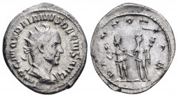 TRAJANUS DECIUS.(249-251).Rome.Antoninianus. 

Obv : IMP C M Q TRAIANVS DECIVS AVG.
Radiate, draped and cuirassed bust right.

Rev : PANNONIAE.
The tw...