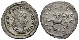 PHILIP I.(244-249).Rome. Antoninianus. 

Obv : IMP PHILIPPVS AVG.
Radiate, draped and cuirassed bust right.

Rev : VIRTVS AVGG.
Philip I, holding scep...