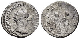 TRAJANUS DECIUS.(249-251).Rome.Antoninianus. 

Obv : IMP C M Q TRAIANVS DECIVS AVG.
Radiate, draped and cuirassed bust right.

Rev : PANNONIAE.
The tw...