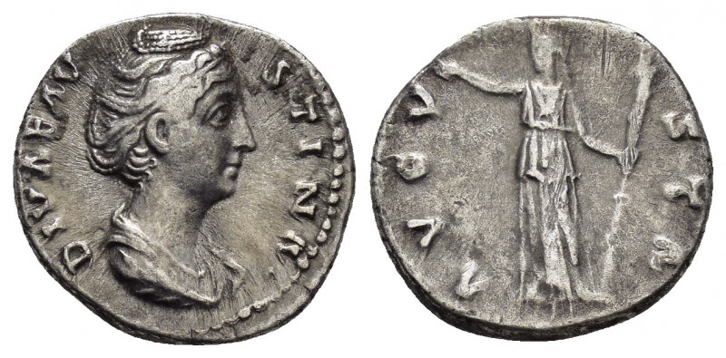 DIVA FAUSTINA I.(Died 140/1).Rome.Denarius. 

Obv : DIVA FAVSTINA.
Draped bust r...