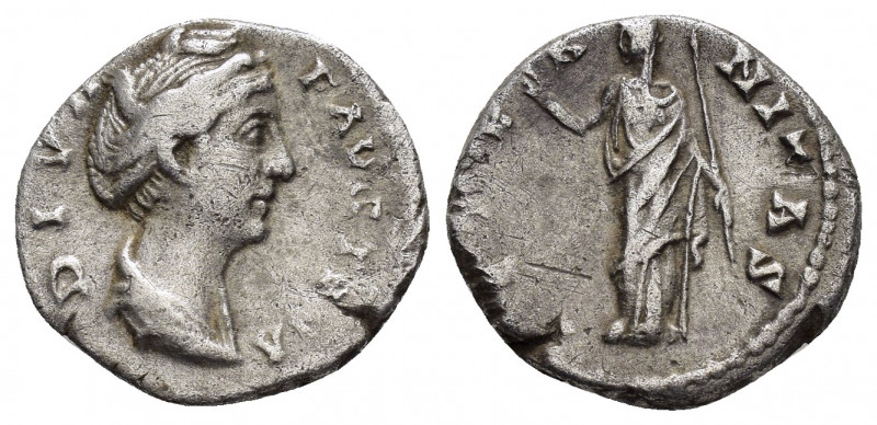DIVA FAUSTINA I.(Died 140/1).Rome.Denarius. 

Obv : DIVA FAVSTINA.
Draped bust r...