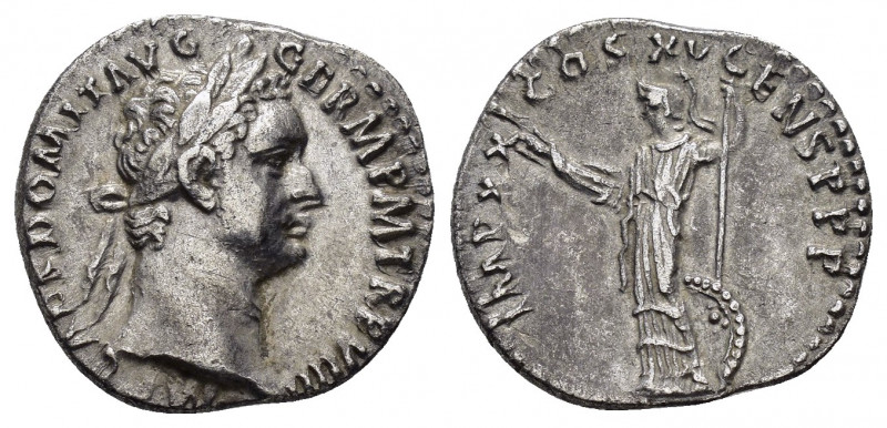 DOMITIAN.(81-96). Denarius.

Obv : IMP CAES DOMIT AVG GERM P M TR P X.
Laurea...