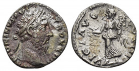 COMMODUS.(177-192).Rome.Denarius. 

Obv : Laureate head right.

Rev: Victory advancing left with palm branch and wreath.
RIC 80.

Condition : Very fin...
