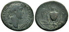 MARCUS AURELIUS (161-180).Rome.As.

Obv : AVRELIVS CAESAR AVG PII F COS.
Bare head right.

Rev : PIETAS AVG / SC.
Knife, sprinkler, jug, lituus and si...