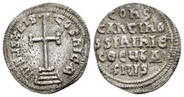 CONSTANTINE VI and IRENE.(780-797).Constantinople.Miliaresion.

Obv : InSЧS XRIS-tЧS nICA.
Cross potent on three steps.

Rev : COnS-τAnτInO-S S IRInIЄ...