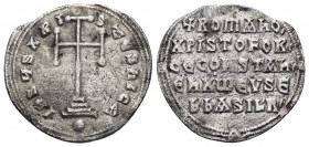 CONSTANTINE VII.(913-959) and ROMANUS I.(920-944).Constantinople.Miliaresion.

Obv : IhSVS XRISTVS NICA.
Cross potent set on three steps on globe.

Re...
