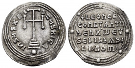 LEO VI the WISE with CONSTANTINE VII (886-912).Constantinople. Miliaresion.

Obv : IҺSЧS XRISTЧS ҺICA.
Cross potent set upon three steps; globus below...