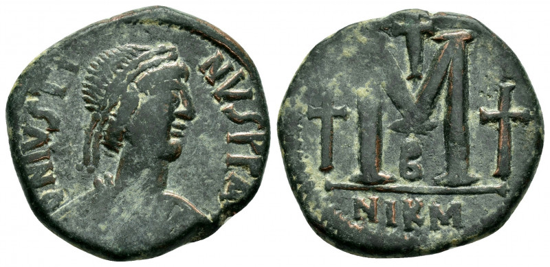 JUSTIN I.(518-527).Nicomedia.Follis.

Obv : D N IVSTINVS P P AVG.
Diademed, drap...