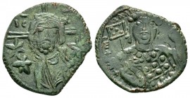 MICHAEL VII.(1071-1078).Constantinople.Follis

Obv : IC XC.
Facing bust of Christ Pantokrator; star to left and right.

Rev : MIXAIΛ BACIΛ O Δ.
...