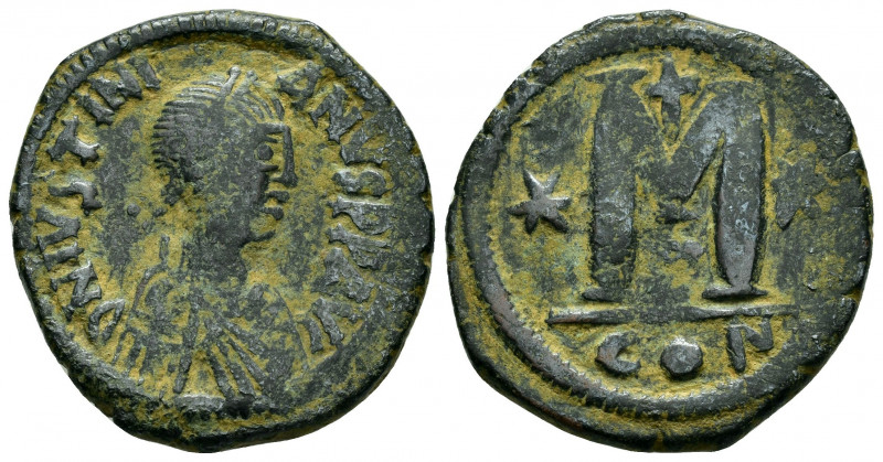 JUSTINIAN I.(527-565).Constantinople.Follis.

Obv : D N IVSTINIANVS PP AVG, di...