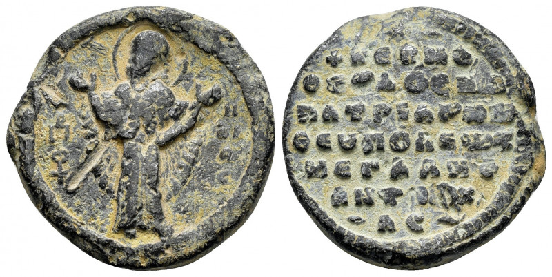 Byzantine lead seal of Theodosios patriarch of Antiochia.(11th cent.)

Obverse: ...