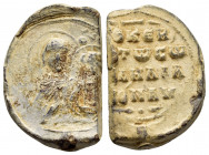 Byzantine lead seal of Elias Senacherim (?).(11th cent.).

Obverse: Facial bust of the Mother of God, nimbate, wearing chiton and maphorion, holding i...