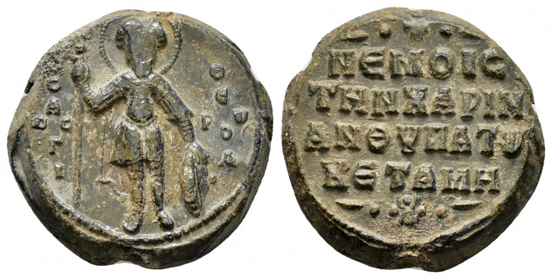 Byzantine lead seal of Chetames anthypatos with a nice depiction of saint martyr...