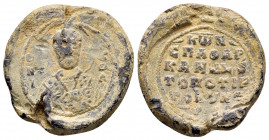 Byzantine lead seal of Constantinos Kouneres,spatharokandidatos and topoteretes.(11th cent.)

Obverse: Facial bust of saint Nicholaos, nimbate, in pre...