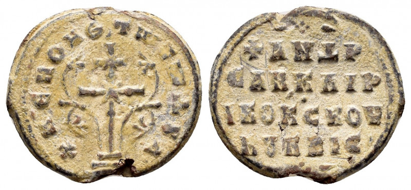 Byzantine lead seal of Andreas clergy and cubucleisios.(10th cent.)

Obverse: Pa...