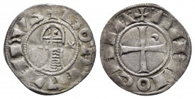 CRUSADERS.Antioch.Bohemund III.(1163-1201).BI Denier.

Obv : +BOAMVNDVS.
Profile bust with star right.

Rev : +ANTIOCHIA.
Small cross with crescent in...