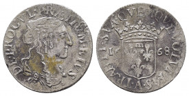 ITALY.Marquisate of Fosdinovo. Maria Maddalena Centurioni, wife of Pasquale Malaspina.(1663-1669).Luigino.

Obv : • MARCH • FOSD • BONIT • VNC • QNQ.
...
