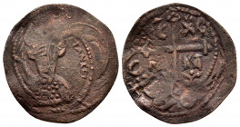 CRUSADERS.Antioch.Tancred.(1101-1112).Follis

Obv : KE BOIΘH TANKRI.
Bust of Tancred facing, wearing turban and chain mail, holding sword over his sho...