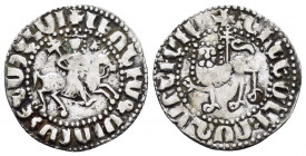 CILICIAN ARMENIA.Levon II.(1270-1289).Tram.

Obv : Levon on horseback; holds patriarchal cross, + in field, Armenian legend.

Rev : Crowned lion facin...