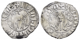 CILICIAN ARMENIA.Levon I.(1198-1219).Coronation issue.Tram.

Obv : ԼԵՒՈՆ ԹԱԳԱՒՈՐ ՀԱՅՈՑ.
The Virgin, nimbate and orans , standing facing, receiving Lev...