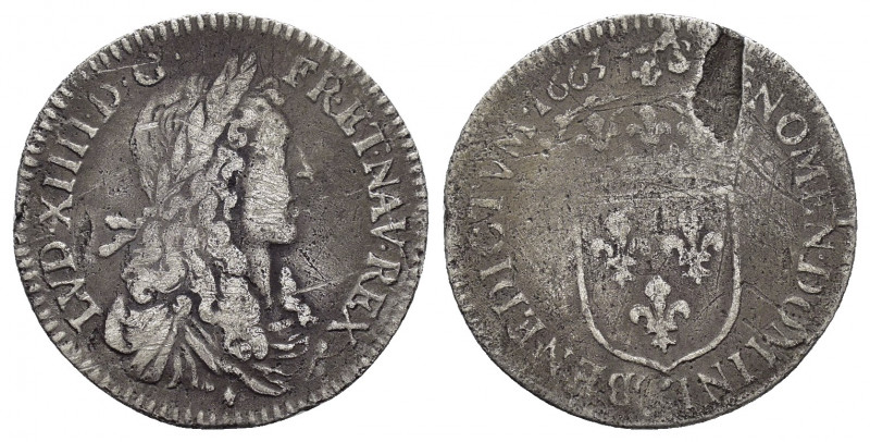 FRANCE.Louis XIV.(1643-1715).1/12 Ecu.

Obv : LVD XIIII D G FR ET NAV REX.
La...