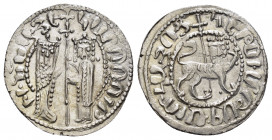 CILICIAN ARMENIA.Hetoum I with Zabel.(1226-1270).Sis.Tram.

Obv : Zabel and Hetoum standing facing, holding long cross with two banners between; pel...
