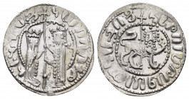 CILICIAN ARMENIA.Hetoum I with Zabel.(1226-1270).Sis.Tram.

Obv : Zabel and Hetoum standing facing, holding long cross with two banners between; pel...