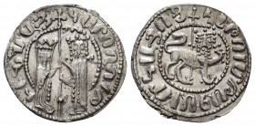 CILICIAN ARMENIA.Hetoum I with Zabel.(1226-1270).Sis.Tram.

Obv : Zabel and Hetoum standing facing, holding long cross with two banners between; pel...