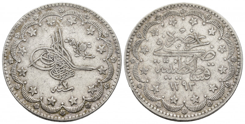 OTTOMAN EMPIRE.(1876-1909).Qustantiniya.1293/2 AH.20 Qurush.

Obv : Tugra.

...