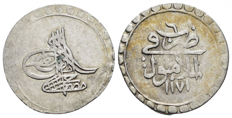 OTTOMAN EMPIRE.Mustafa III.(1757-1774).Islambol.1171/6 AH.10 Para.

Obv : Tugra....