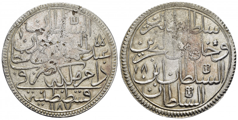 OTTOMAN EMPIRE.Abdulhamid I.(1774-1789).Qustantiniya.1187/6 AH.60 Para.

Obv : A...