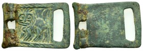ROMAN BRONZE MILITARY BUCKLE.(1st-2nd century).Ae.

Condition : Nice green patina.Good very Fine.

Weight : 11.8 gr
Diameter : 41 mm