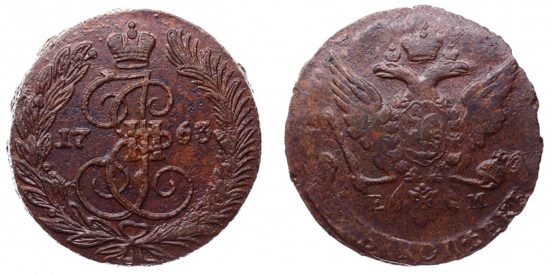 Russia 5 Kopeks 1763 EM
Bit# 609; Copper 51.46g