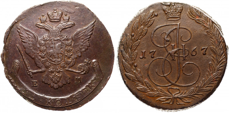 Russia 5 Kopeks 1767 EM
Bit# 613; Сopper 50.29g 42mm; UNC