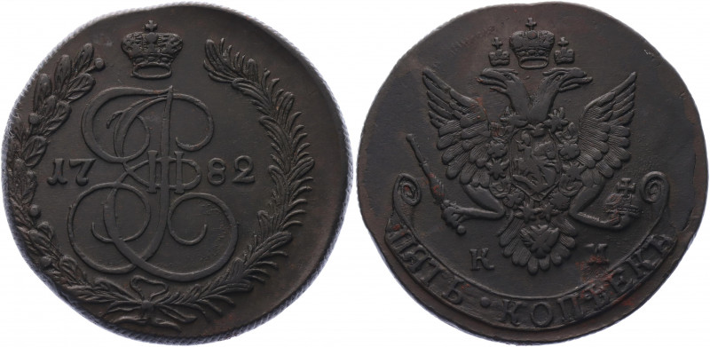 Russia 5 Kopeks 1782 KM
Bit# 783; 0,5 R by Petrov; Conros# 180/151; Copper 47.8...