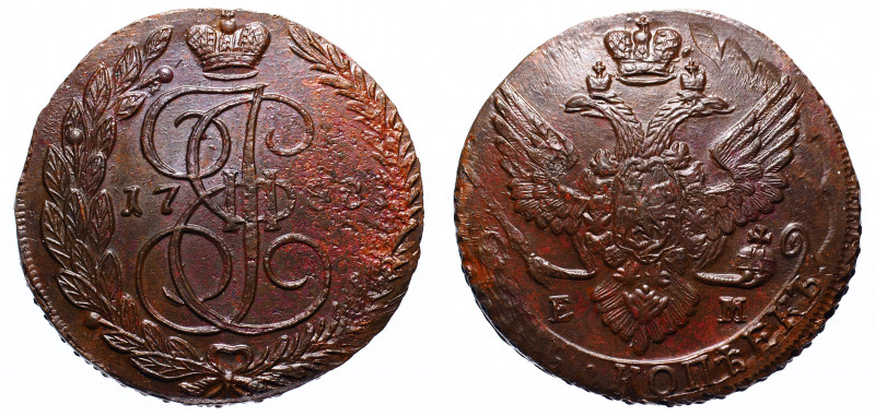 Russia 5 Kopeks 1788 EM
Bit# 642; Copper 45.36g; 8/7