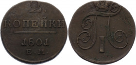 Russia 2 Kopeks 1801 EM
Bit# 118; Copper 20.26 g.; XF