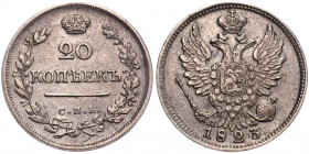 Russia 20 Kopeks 1823 СПБ ПД
Bit# 206; Silver 4.44 g.; AUNC