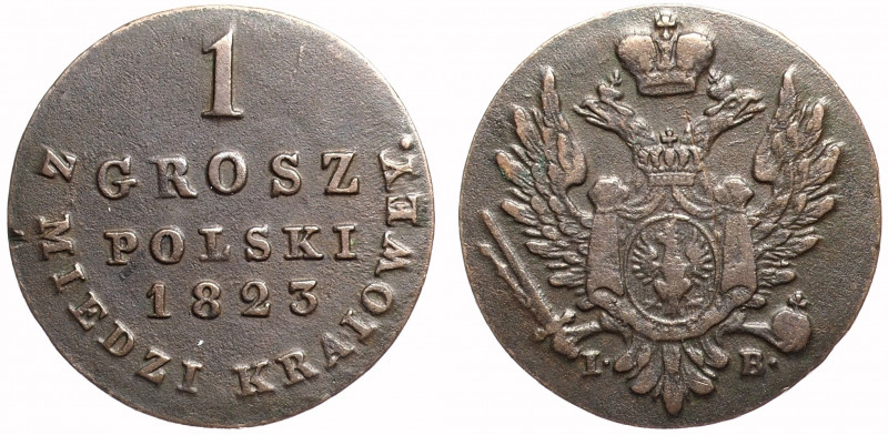 Russia - Poland 1 Grosz 1823 IB
Bit# 898; Copper 2.86g 19mm; Cabinet Parina; XF...