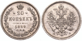 Russia 20 Kopeks 1859 СПБ ФБ
Bit# 160; Silver 4.10 g.; AUNC