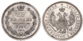 Russia 25 Kopeks 1857 СПБ ФБ
Bit# 55; Silver 5.13 g.; Mint luster; UNC
