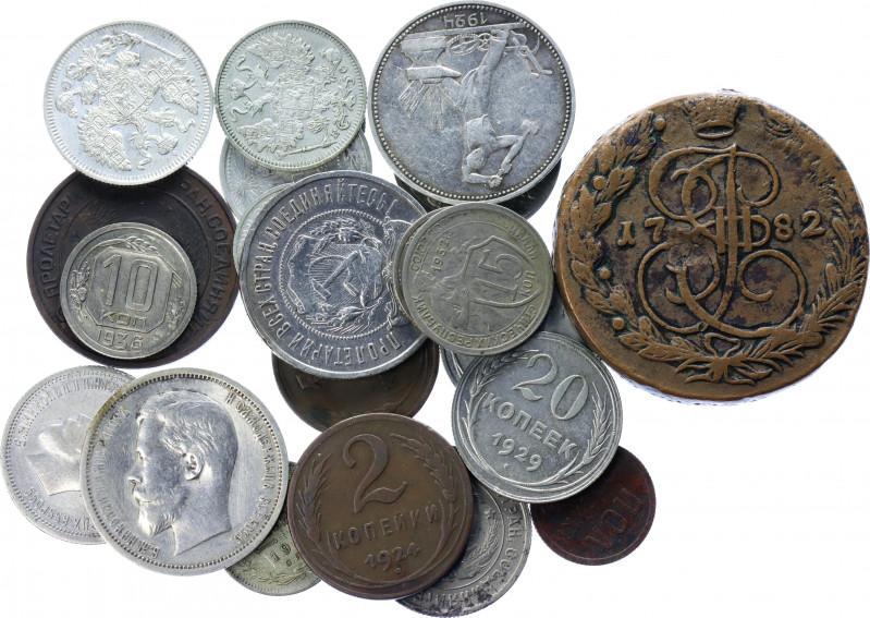 Russia Lot of 22 Coins 1782 - 1940
Various Dates & Denominations; Silver, Coppe...