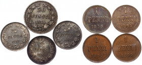 Russia - Finland Lot of 8 Coins 1874 - 1916
Various Metals, Dates & Denominations; VF- UNC