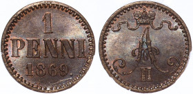 Russia - Finland 1 Penni 1869 HHP MS 63 BN
Bit# 668; Сopper