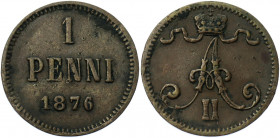 Russia - Finland 1 Penni 1876
Bit# 675; Conros# 489/12; Copper 1.22 g.; XF